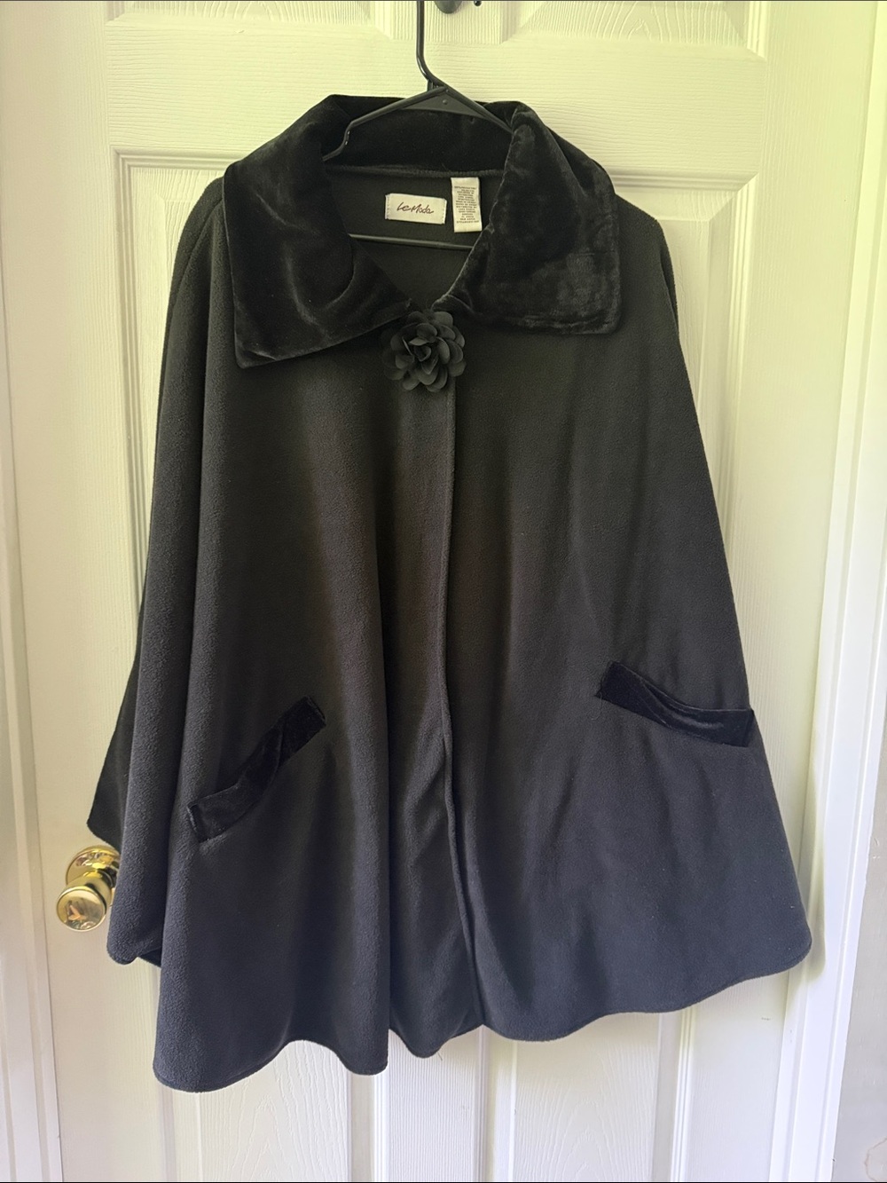 Le Moda Felt Black Velvet-Trim Cape Coat